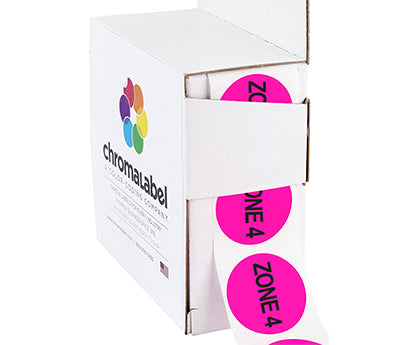 An easy dispense box containing stickers with Zone 4 printed on them