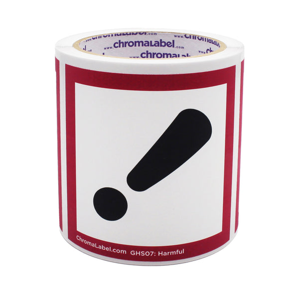 4" x 4" Permanent Durable Square D.O.T. Hazard Labels, GHS07: Harmful Pictogram Label, 100/Roll