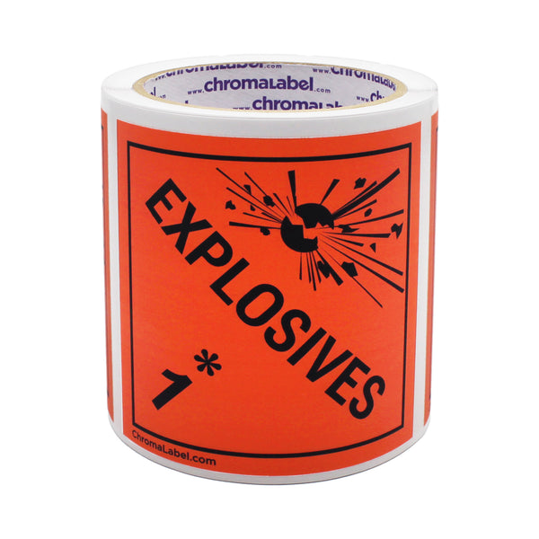 4" x 4" Permanent Durable Square D.O.T. Hazard Labels, Hazard Class 1 Explosives Label, 100/Roll