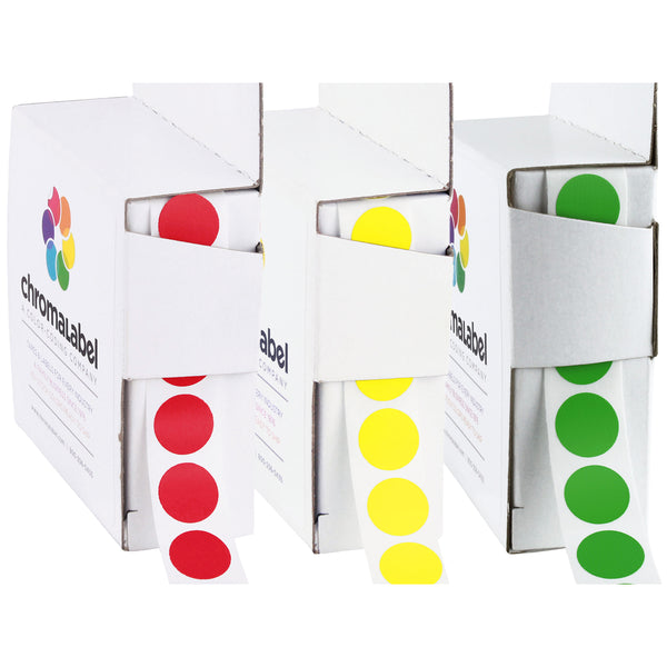 1/2" Permanent Color Code Green, Red and Yellow Dot Kit, 3 Boxes, 1000/Box