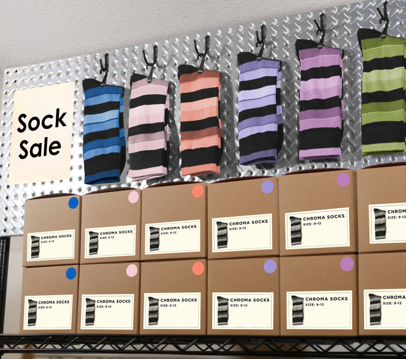 Colored Stickers on retail boxes