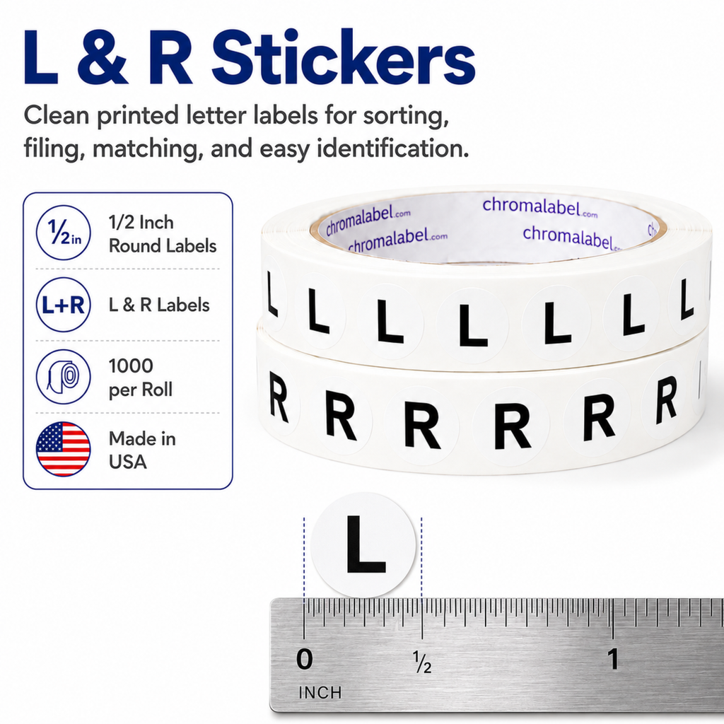 L & R Stickers for Left and Right Identification - 2.000 Total Labels