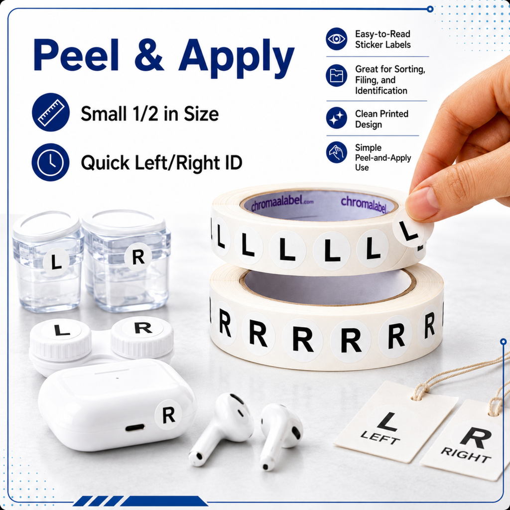 L & R Stickers for Left and Right Identification - 2.000 Total Labels