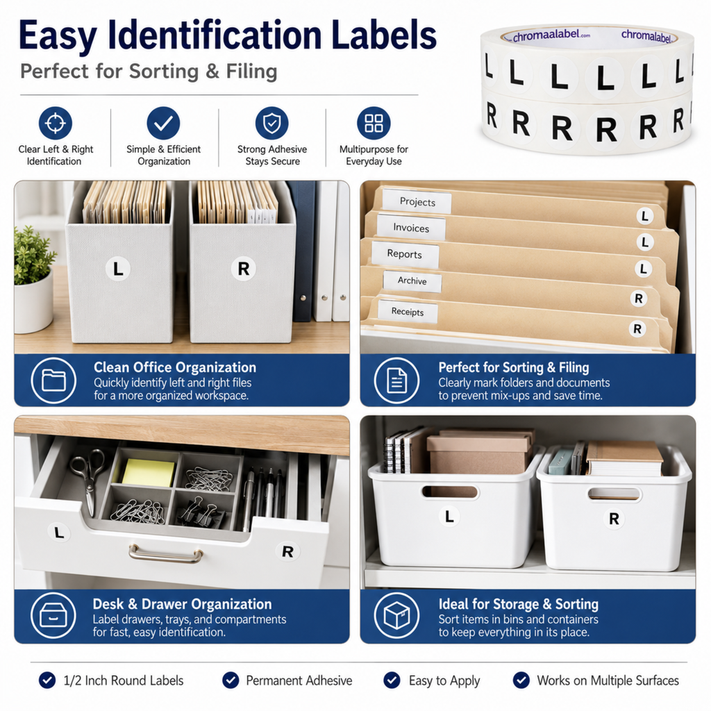 L & R Stickers for Left and Right Identification - 2.000 Total Labels