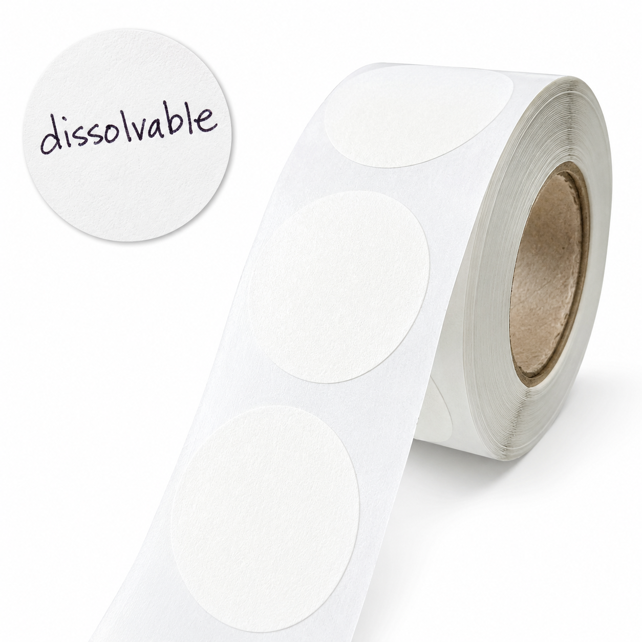1" Round Blank Dissolvable Labels, Writable Food Prep & Canning Labels, 500/Roll