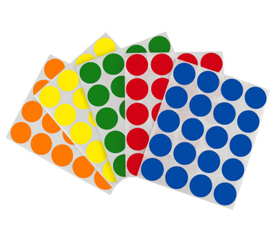 1" Removable Round Color-Code Sheeted Dot Pack (Standard): 200/Pack