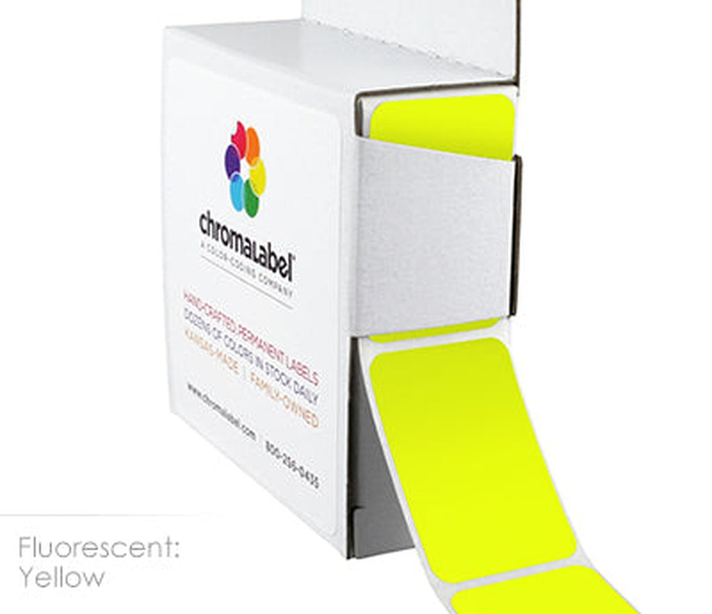 1 x 1.5 inch Rectangular Stickers in Dispenser Boxes | 250/Box Fluorescent Yellow - larger clean product image
