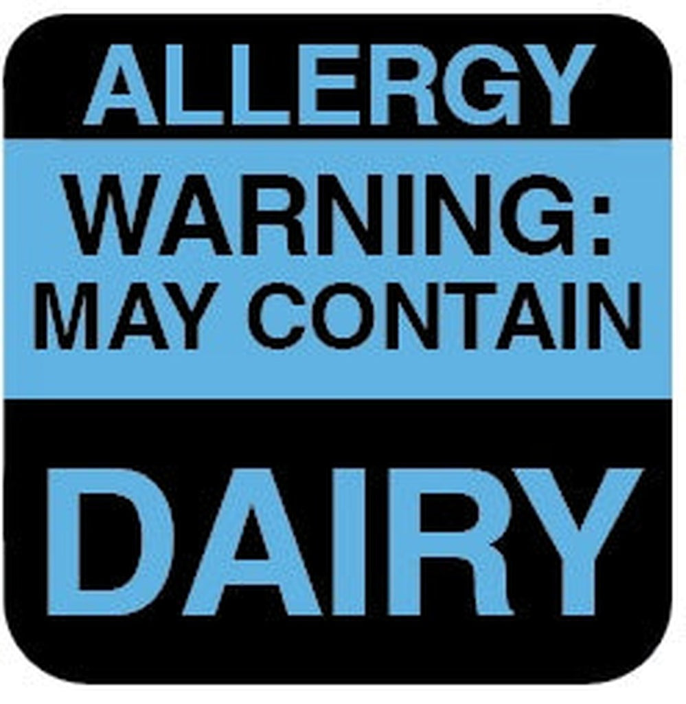 1 x 1 inch Square Allergy Warning Stickers | 1,000/PACK Warning May Contain Dairy - larger clean product image