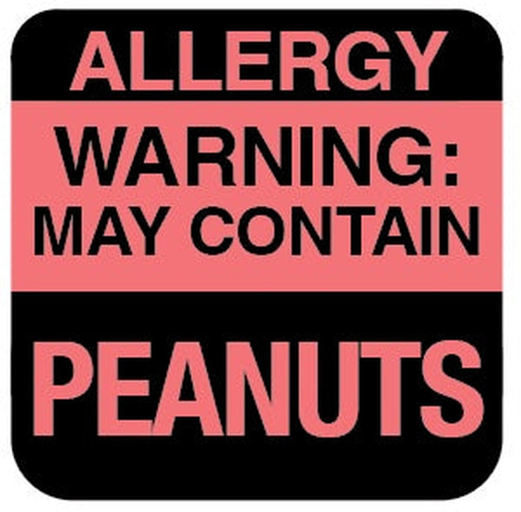 1 x 1 inch Square Allergy Warning Stickers | 1,000/PACK Warning May Contain Peanuts - larger clean product image