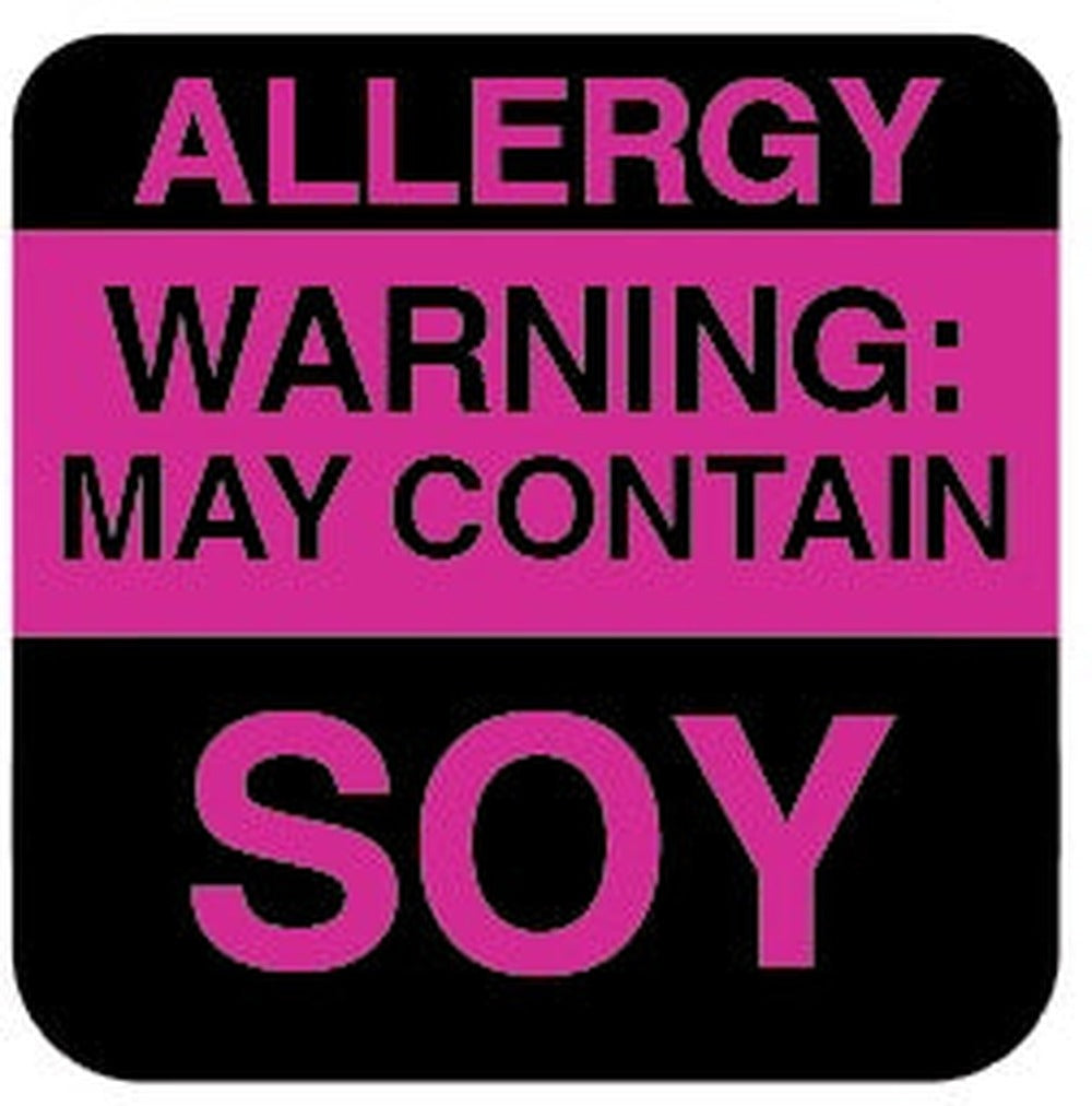 1 x 1 inch Square Allergy Warning Stickers | 1,000/PACK Warning May Contain Soy - larger clean product image