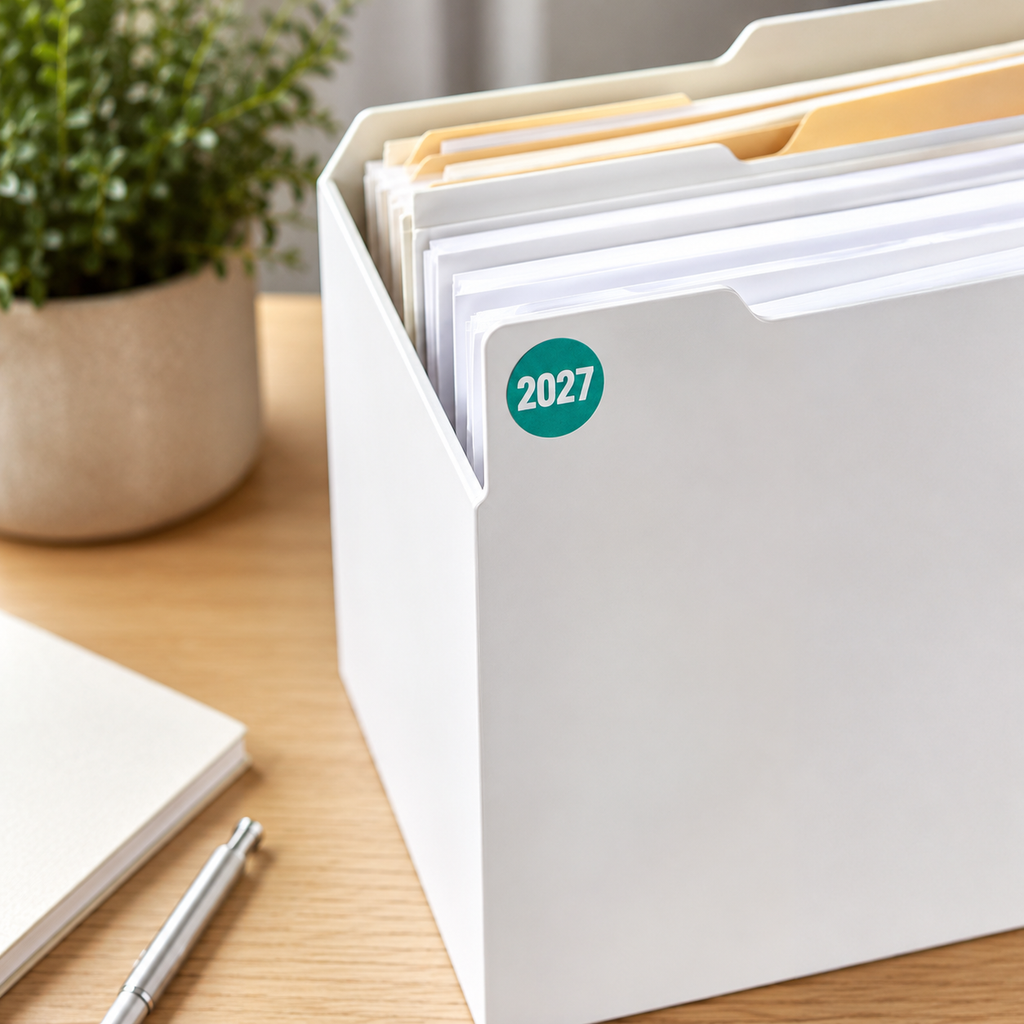 Year 2027 Stickers – 3/4 Inch Round Labels, 500/Roll