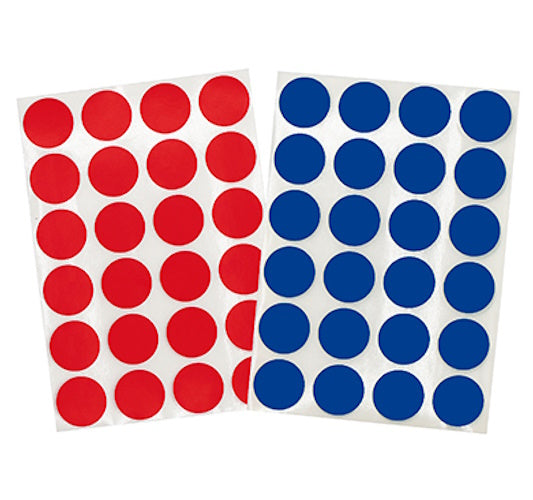 Red and Blue Sticker Labels on a liner