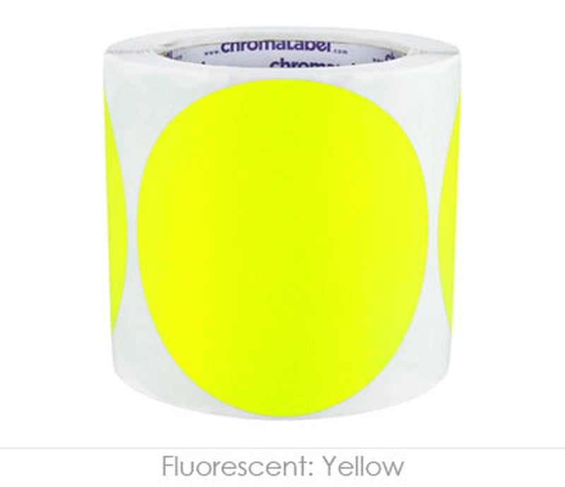 4" Permanent Color-Code Round Dot Inventory Labels: 250/Roll – Fluorescent Yellow