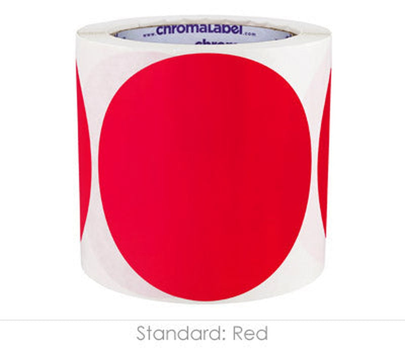 4" Permanent Color-Code Round Dot Inventory Labels: 250/Roll – Red