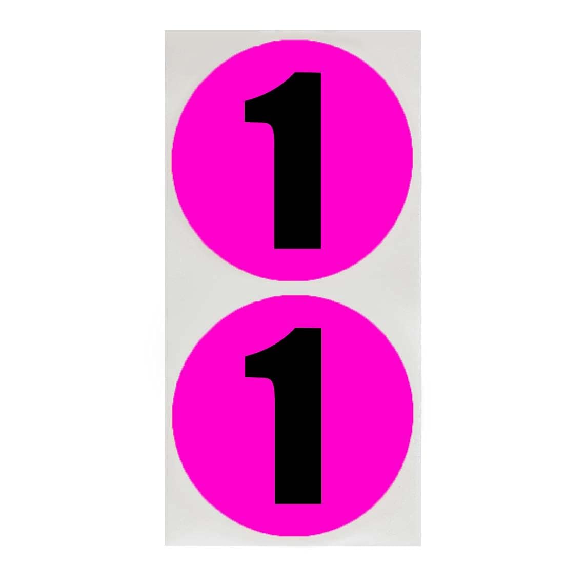 3 in Sheeted Removable Numbered Color-Code Dots (Fluorescent), Fluorescent Pink "1"