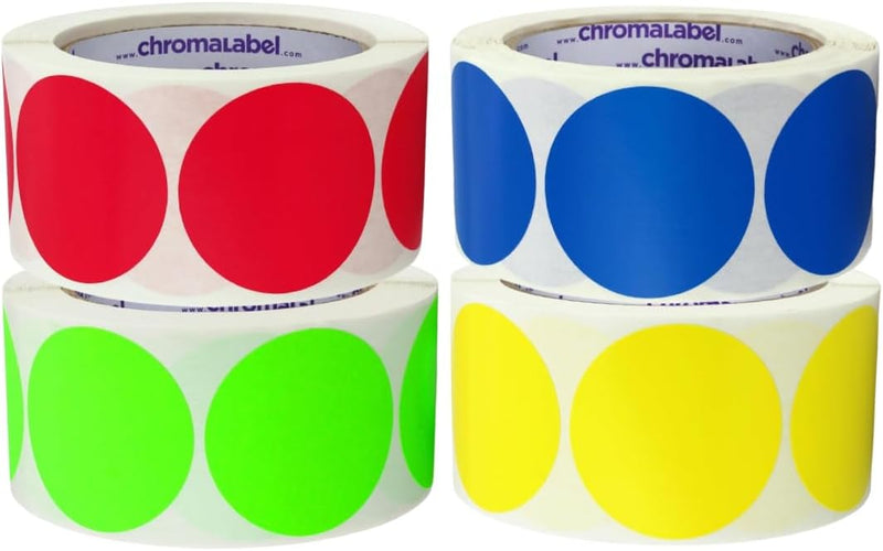 2" Permanent Round Color-Code Dot, Inventory Labels, Red, Fluorescent Green, Yellow and Dark Blue, 4 Rolls, 500/Roll – Default Title