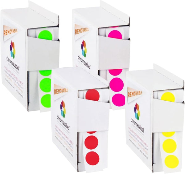1/2" Removable Yellow, Red, Fluorescent Green and Fluorescent Pink Kit, 4 Boxes, 1000/Box