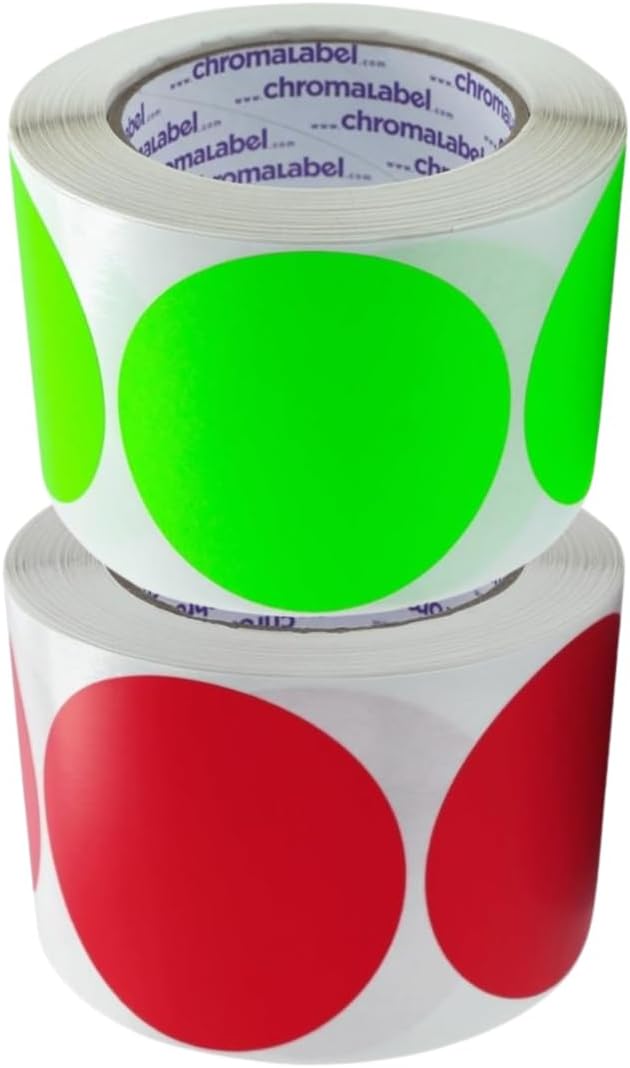 3" Permanent Round Color-Code Dot, Inventory Labels, Fluorescent Green and Red, 2 Rolls, 500/Roll – Default Title