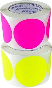 3" Removable Color Code Fluorescent Pink and Fluorescent Yellow Dot Kit, 2 Rolls, 500/Roll