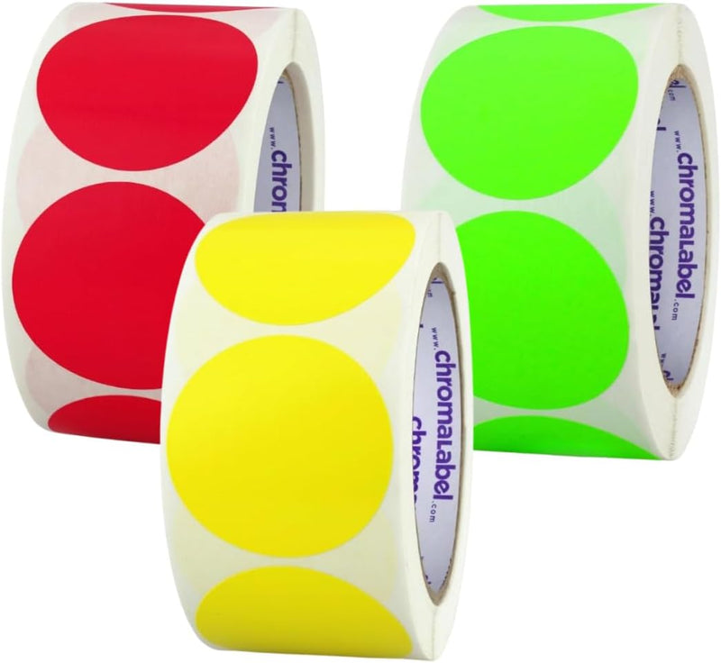 2" Permanent Round Color-Code Dot, Inventory Labels, Red, Fluorescent Green and Yellow, 3 Rolls, 500/Roll – Default Title