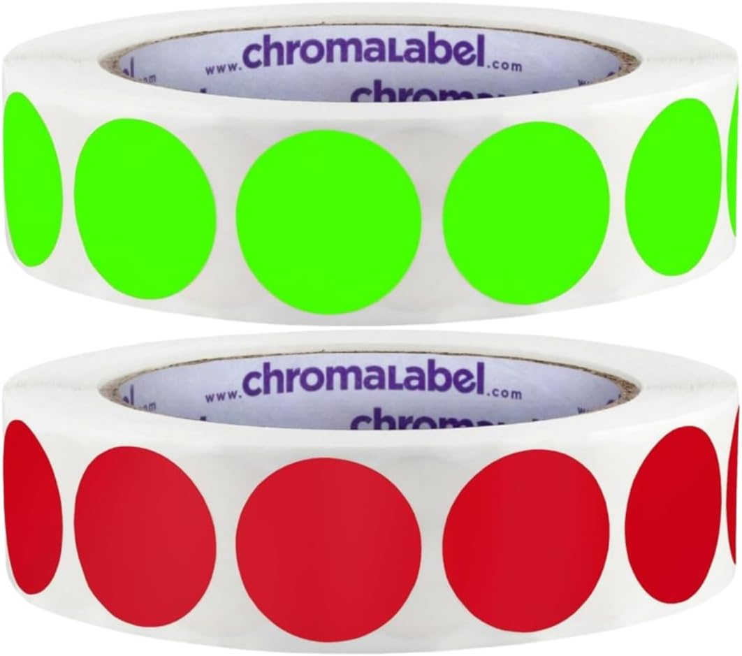 1" Permanent Fluorescent Green and Red, 2 Boxes, 1000/Box