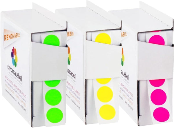 1/2" Removable Fluorescent Green, Fluorescent Pink and Yellow Kit, 3 Boxes, 1000/Box