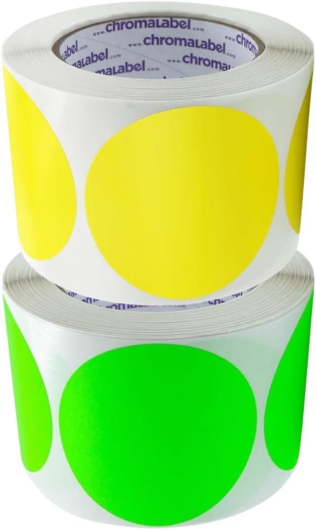 3" Permanent Round Color-Code Dot, Inventory Labels, Green and Yellow, 2 Rolls, 500/Roll – Default Title