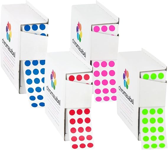 1/4" Permanent Fluorescent Green, Red, Fluorescent Pink, and Dark Blue, 4 Boxes, 1000/Box