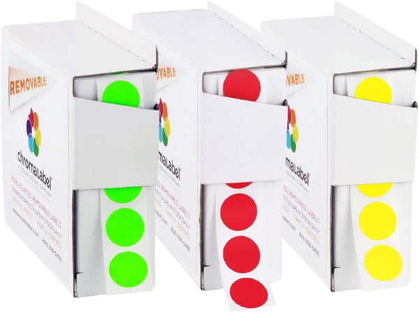 1/2" Removable Red, Yellow and Fluorescent Green Kit, 3 Boxes, 1000/Box