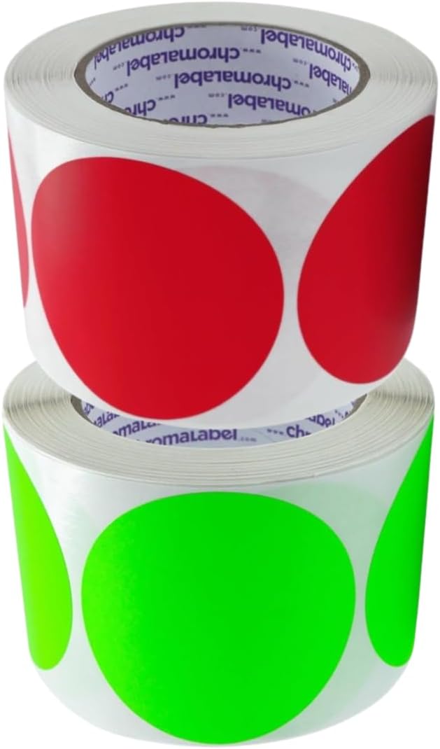 3" Removable Color Code Red and Fluorescent Green Dot Kit, 2 Rolls, 500/Roll