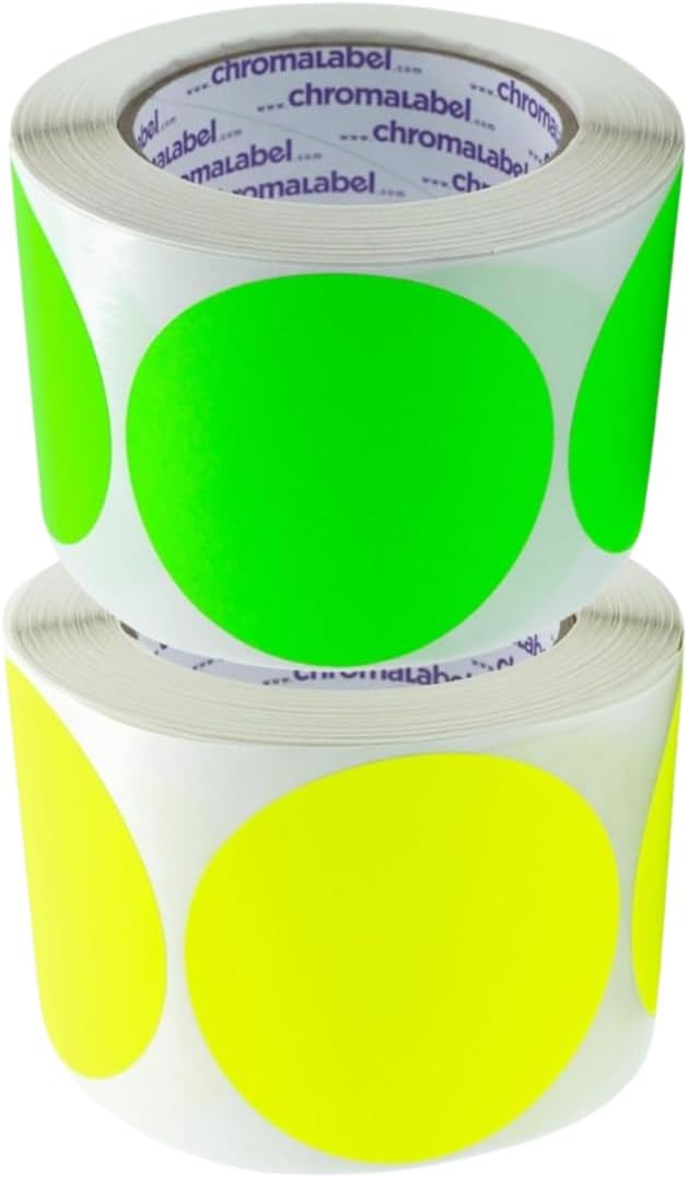 3" Removable Color Code Fluorescent Green and Fluorescent Yellow Dot Kit, 2 Rolls, 500/Roll