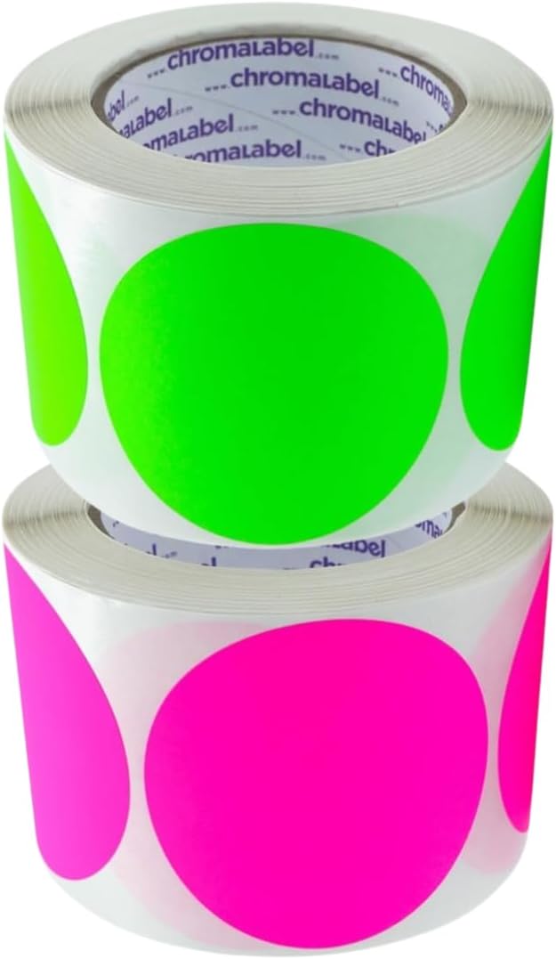 3" Removable Color Code Fluorescent Pink and Fluorescent Green Dot Kit, 2 Rolls, 500/Roll