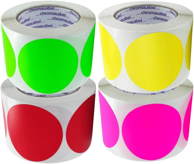 3" Permanent Round Color-Code Dot, Inventory Labels, Green, Red, Yellow and Fluorescent Pink, 4 Rolls, 500/Roll – Default Title