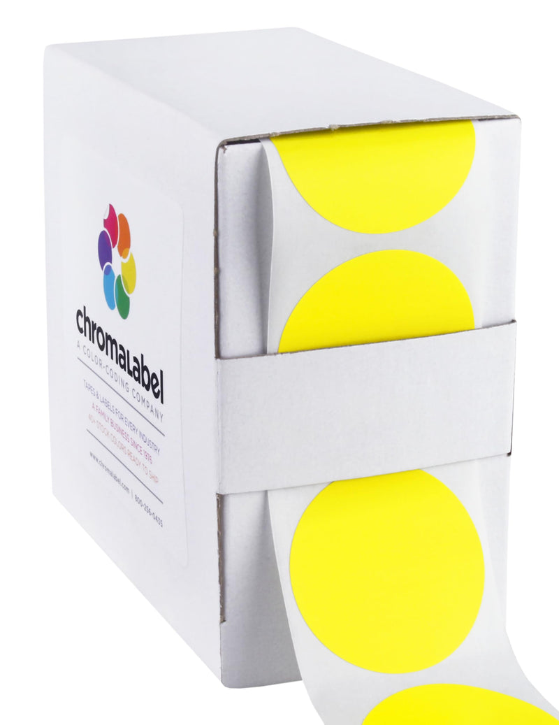 1-1/2" Permanent Round Color-Code Round Dot Inventory Labels: 500/Box – Yellow