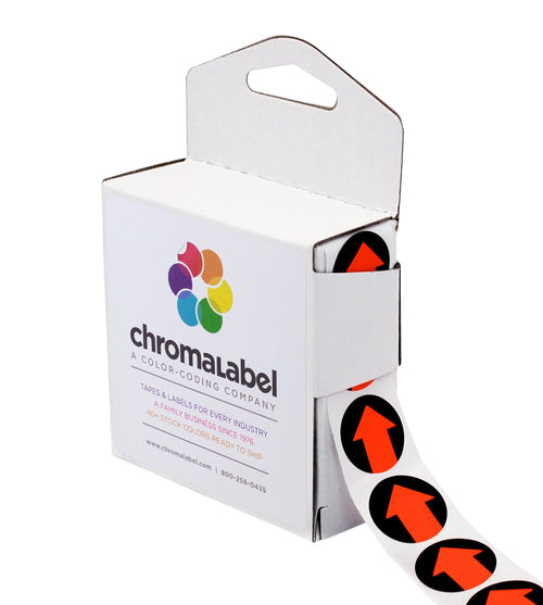 3/4 in Round Arrow Labels, Fluorescent Red