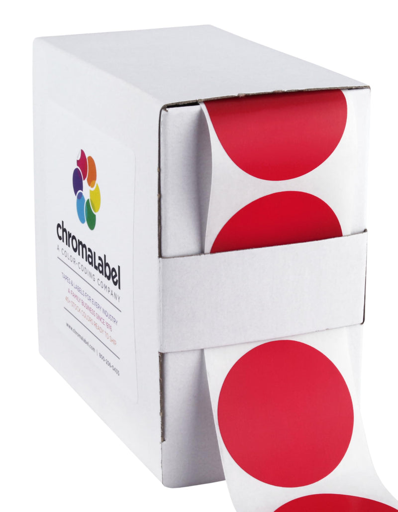 1-1/2" Permanent Round Color-Code Round Dot Inventory Labels: 500/Box – Red