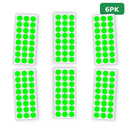 Six separate fluorescent green automated wound measurement calibration dot sheets, each 3 columns by 8 rows, 6PK