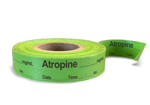 Atropine Labeling Tape for Anesthesia: mg/mL Date Time Initial - 1/2