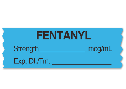 Fentanyl Labeling Tape for Anesthesia: mcg/mL Exp Date Time - Blue - 1/2