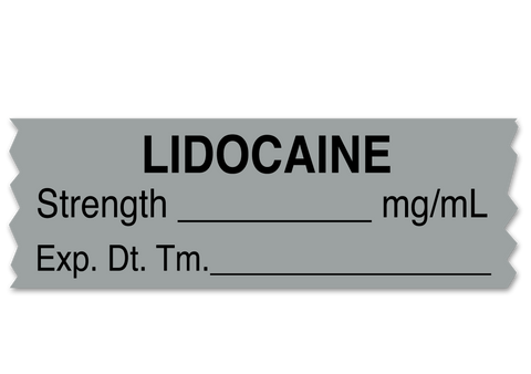 Lidocaine Labeling Tape for Anesthesia: mg/mL Exp. Dt. Tm. - Gray - 1/2