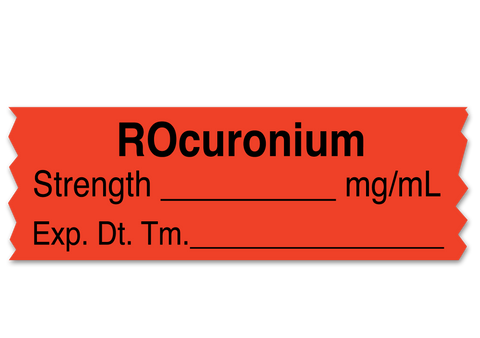 ROcuronium Labeling Tape for Anesthesia: mg/mL Exp. Dt. Tm. - Fl. Red - 1/2