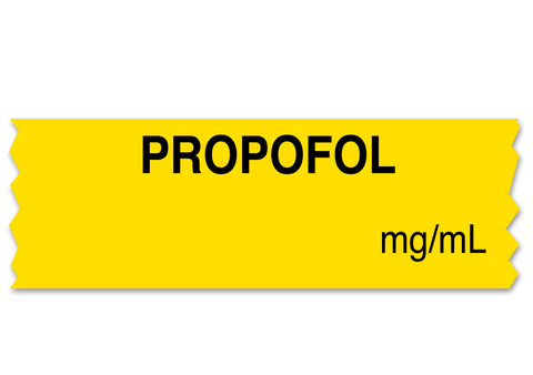 Propofol Labeling Tape for Anesthesia: mg/mL - Yellow - 1/2