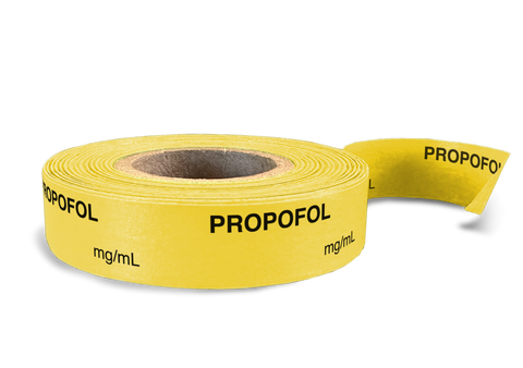 Propofol Labeling Tape for Anesthesia: mg/mL - Yellow - 1/2