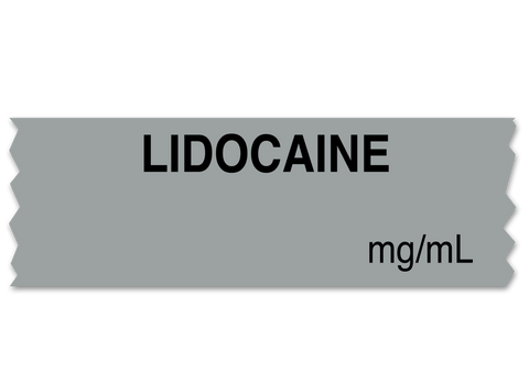 Lidocaine Labeling Tape for Anesthesia: mg/mL - Gray - 1/2