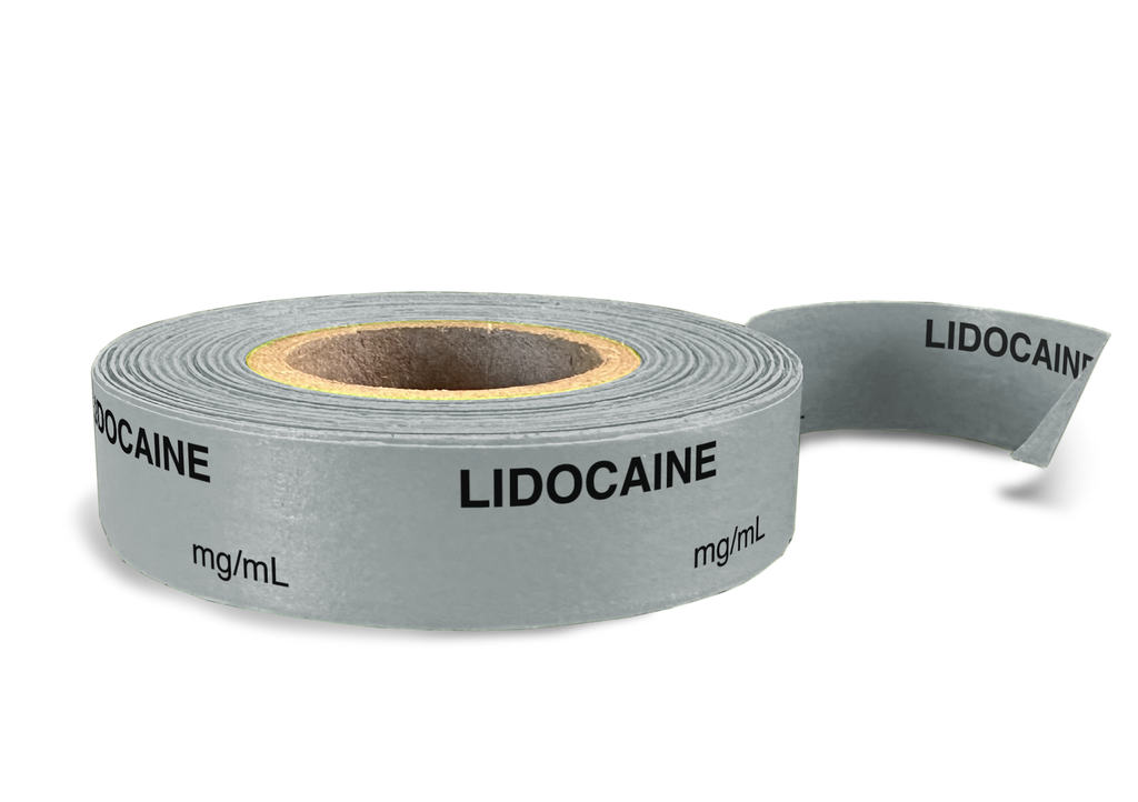 Lidocaine Labeling Tape for Anesthesia: mg/mL - Gray - 1/2