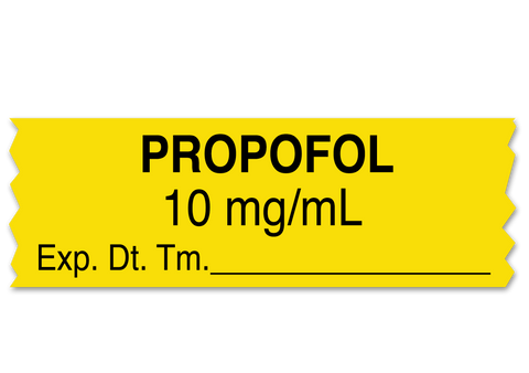 Propofol Labeling Tape for Anesthesia: 10 mg/mL Exp. Dt. Tm. - Yellow - 1/2