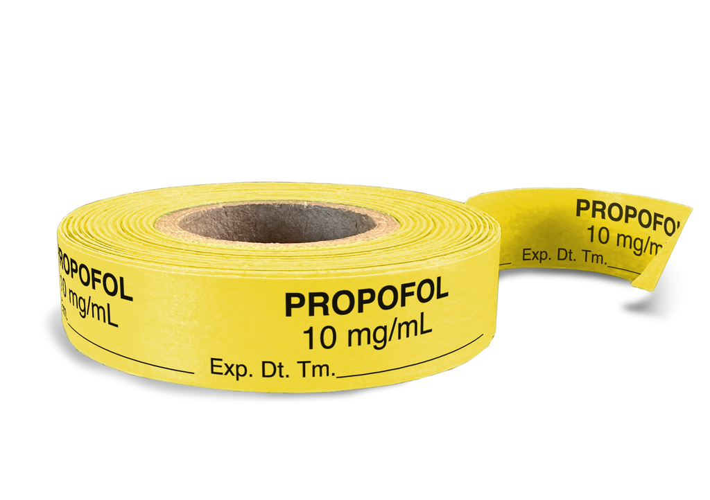 Propofol Labeling Tape for Anesthesia: 10 mg/mL Exp. Dt. Tm. - Yellow - 1/2