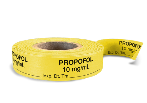 Propofol Labeling Tape for Anesthesia: 10 mg/mL Exp. Dt. Tm. - Yellow - 1/2