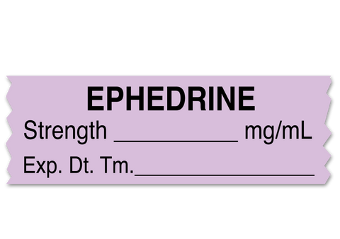 Ephedrine Labeling Tape for Anesthesia: Strength mg/mL Exp. Dt. Tm. - Violet - 1/2
