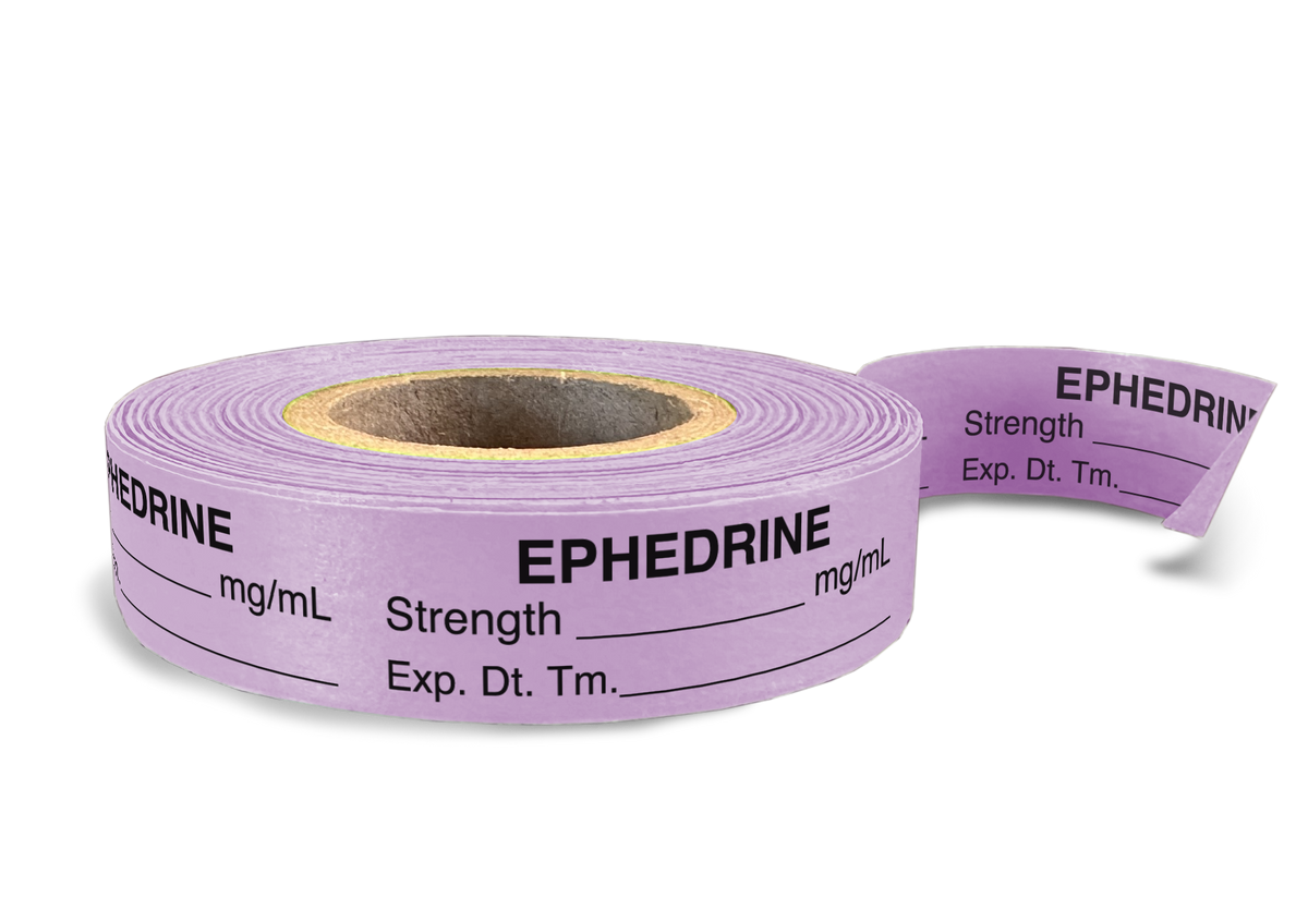 Ephedrine Labeling Tape for Anesthesia: Strength mg/mL Exp. Dt. Tm. - Violet - 1/2" x 500"